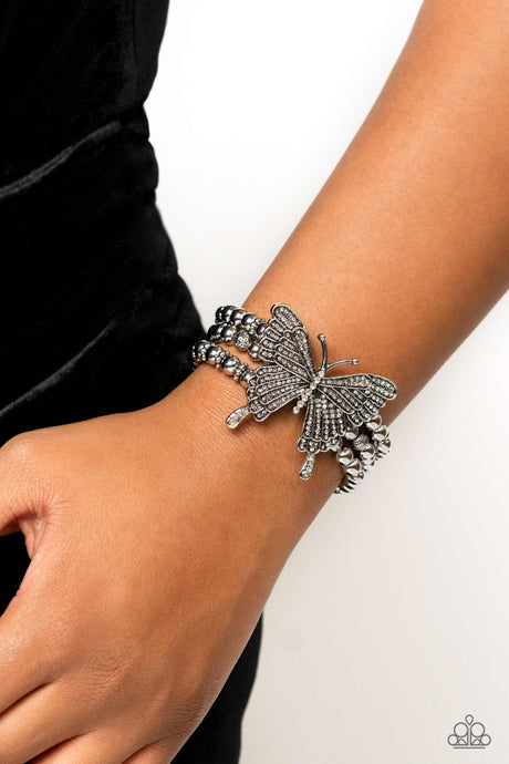 Paparazzi ~ First WINGS First ~ White Rhinestone Butterfly Bracelet
