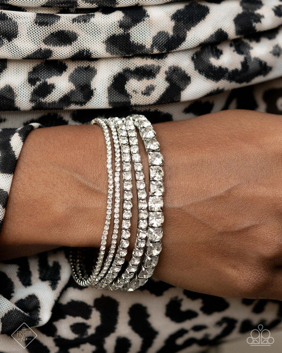 Paparazzi ~ Persistent Pizzazz ~ White Rhinestone Bracelet (Fashion Fix Exclusive)