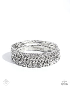 Paparazzi ~ Persistent Pizzazz ~ White Rhinestone Bracelet (Fashion Fix Exclusive)