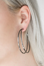 Load image into Gallery viewer, Paparazzi ~ Double Shine ~ Black/Gunmetal Hoop Earrings - Klassy Jewelz Boutique