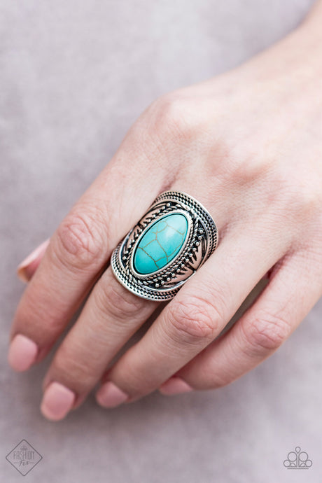 Paparazzi ~ Ground RULER ~ Blue Turquoise Ring with Stretchy Band (Fashion Fix Exclusive)