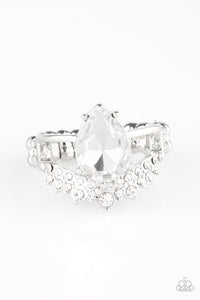 Paparazzi ~ If The Crown Fits ~ White Ring with Dainty Stretchy Band