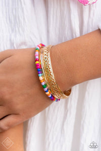 Paparazzi ~ Multicolored Mashup ~ Gold Necklace and Bracelet Set (Fashion Fix Exclusive)