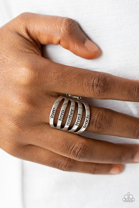 Paparazzi ~ My Hero ~ Silver Inspirational Ring with Stretchy Band