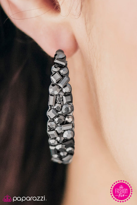 Paparazzi ~ Naughty Or ICE ~ Gunmetal Hoop Earrings (Fashion Fix Exclusive)
