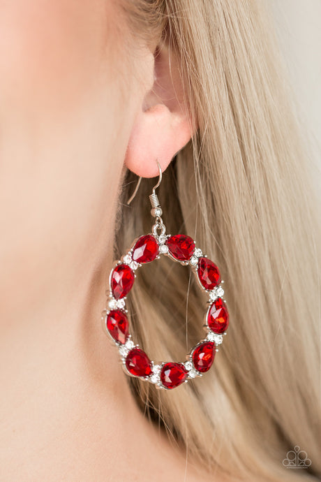 Paparazzi ~ Ring Around The Rhinestones ~ Red Earrings