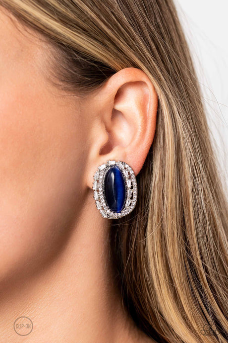 Paparazzi ~ Shimmery Statement ~ Blue Cat's Eye Stone Clip-On Earrings
