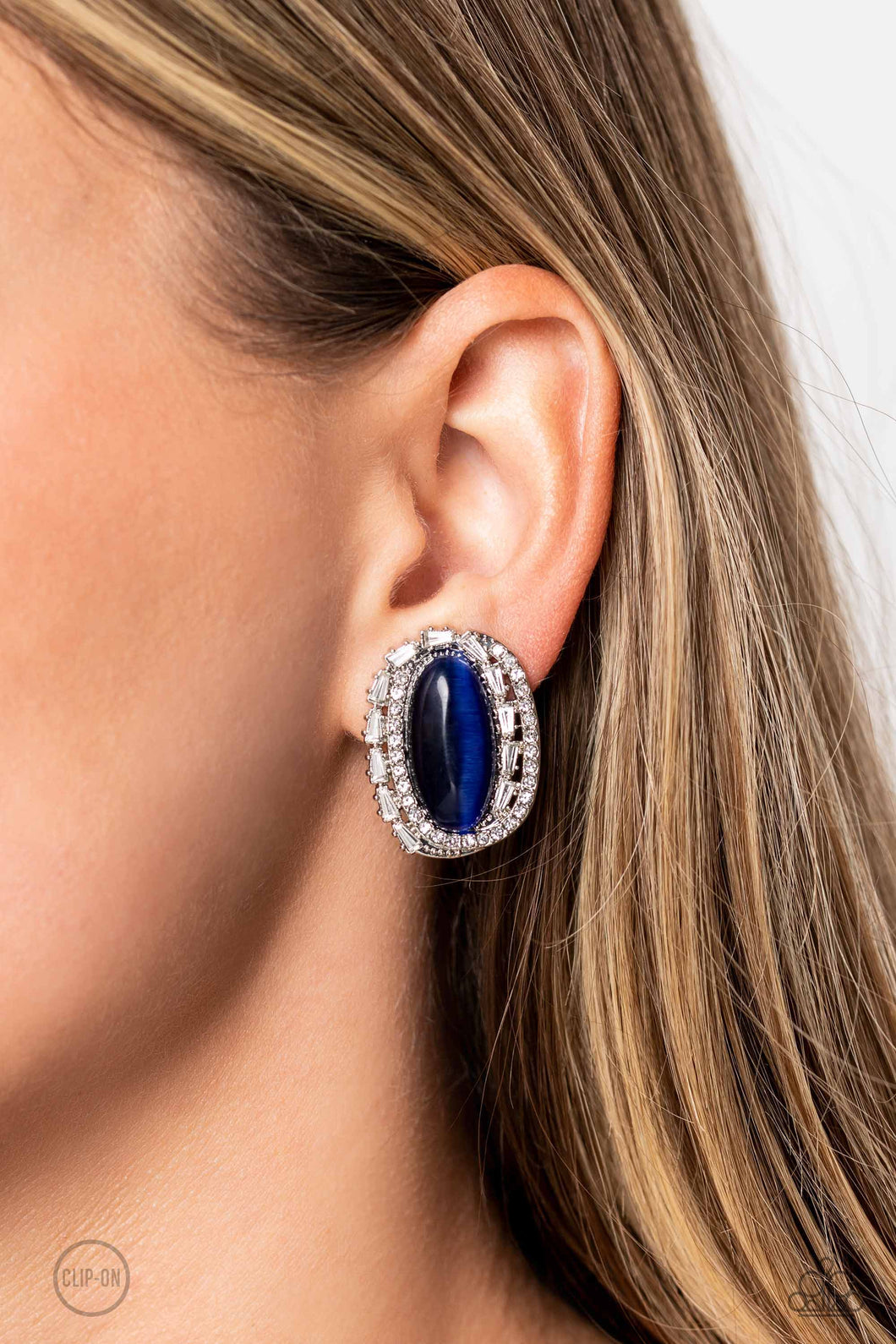 Paparazzi ~ Shimmery Statement ~ Blue Cat's Eye Stone Clip-On Earrings