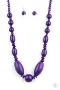 Paparazzi ~ Summer Breezin ~ Purple Wooden Bead Necklace Set