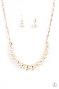 Paparazzi ~ The FASHION Show Must Go On! ~Gold Pearl Necklace Set