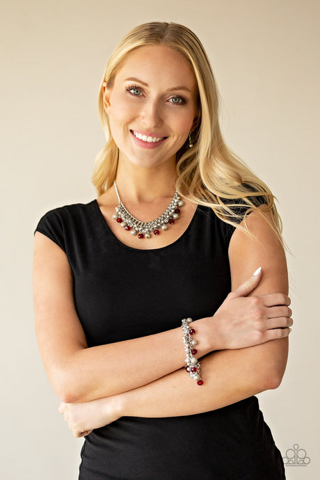 Paparazzi ~ Party Spree ~ Red Beaded Necklace  and Bracelet Set