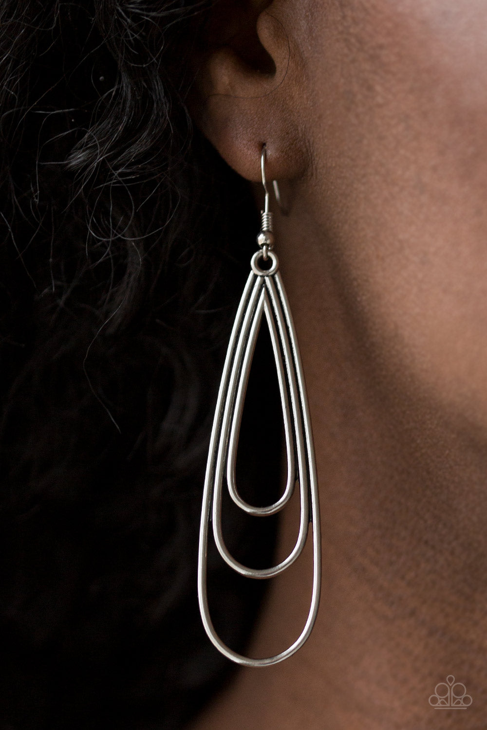 Paparazzi ~ Triple Ripple ~ Silver Earrings