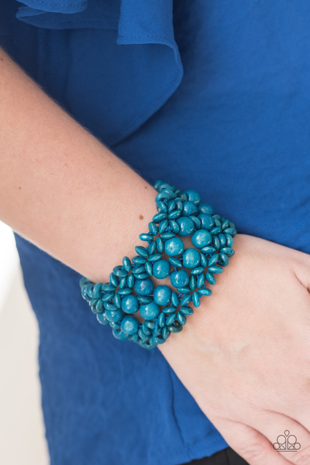 Paparazzi ~ Tropical Bliss ~ Blue Wooden Bracelet with Stretchy Bands