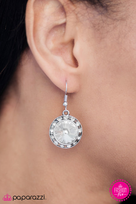 Paparazzi ~ Turn On The Sparkle ~ White Earrings (Fashion Fix Exclusive)