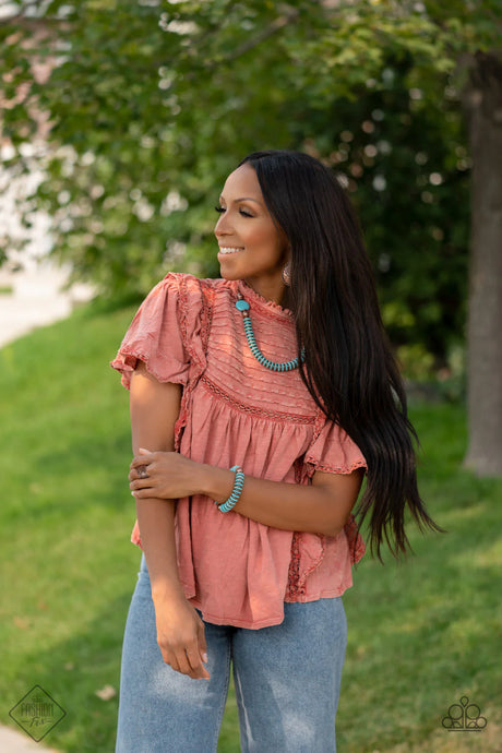 Paparazzi ~ Simply Santa Fe ~ Fashion Fix Complete Trend Blend ~ Blue Turquoise and Copper Necklace Set
