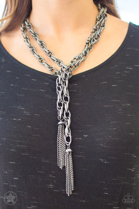 Paparazzi - SCARFed for Attention - Gunmetal Necklace - Klassy Jewelz Boutique