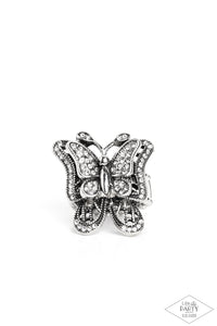 Paparazzi ~ Free To Fly ~ White Butterfly Ring with Stretchy Band