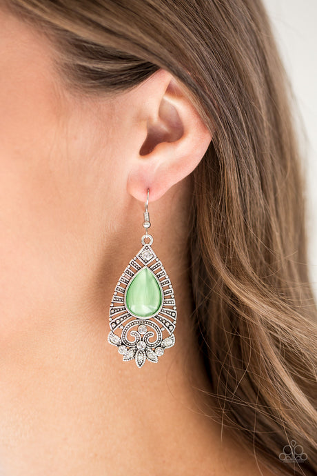 Paparazzi - Majestically Malibu - Green Moonstone Earrings - Klassy Jewelz Boutique