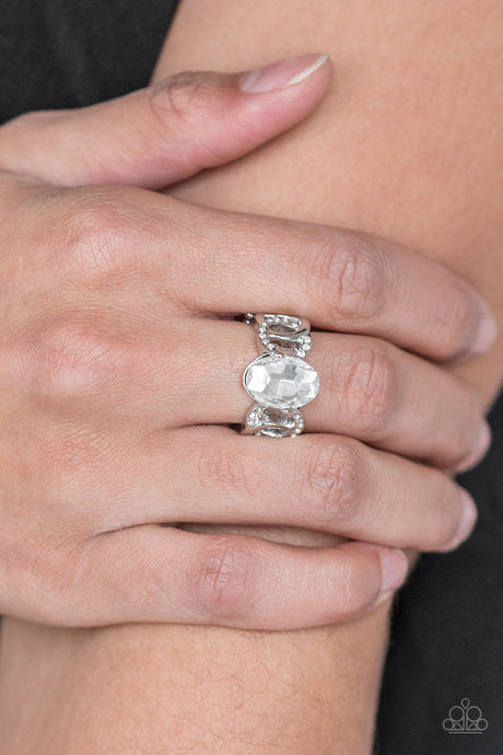 Paparazzi ~ Supreme Bling ! White Ring with Stretchy Band