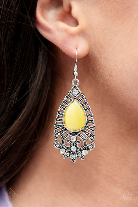 Paparazzi ~ Majestically Malibu ~ Yellow Cat's Eye Earrings (Fashion Fix Exclusive)