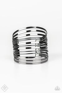 Paparazzi ~ Front Line Shine ~ Black Cuff Bracelet (Fashion Fix Exclusive)