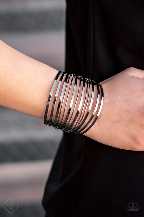 Paparazzi ~ Front Line Shine ~ Black Cuff Bracelet (Fashion Fix Exclusive)