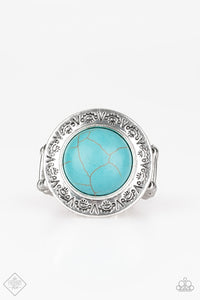 Paparazzi ~ Geo Glyphs ~ Blue Turquoise Ring with Stretchy Band (Fashion Fix Exclusive)