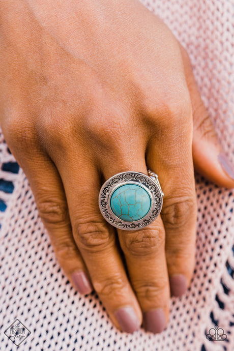 Paparazzi ~ Geo Glyphs ~ Blue Turquoise Ring with Stretchy Band (Fashion Fix Exclusive)