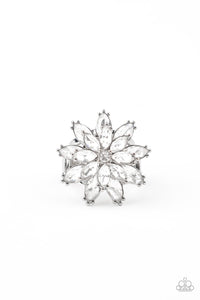 Paparazzi ~ Am I GLEAMing? ~ White Rhinestone Ring with Stretchy Band (Life of the Party Exclusive)