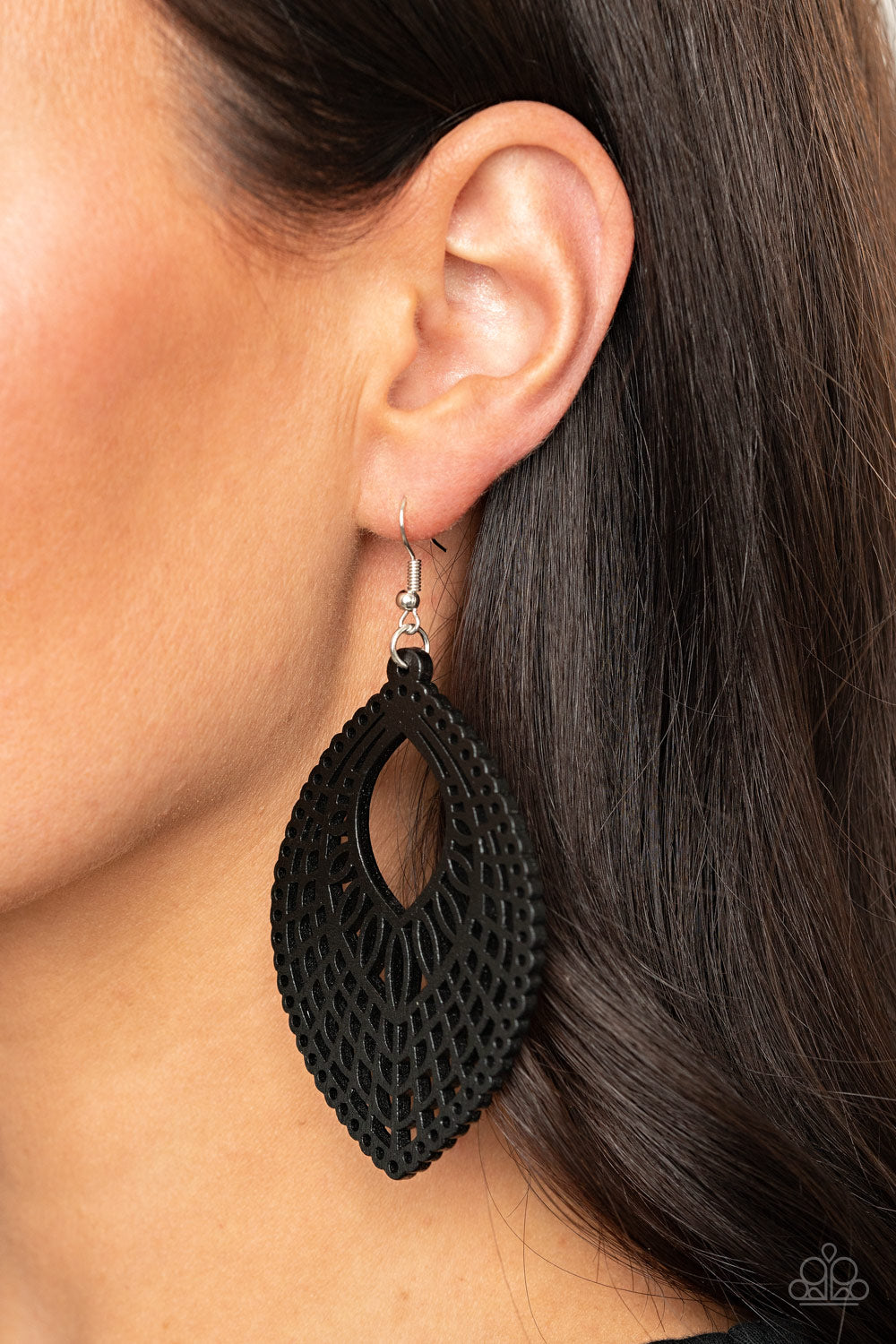 Paparazzi ~ One Beach At A Time ~ Black Wooden Earrings