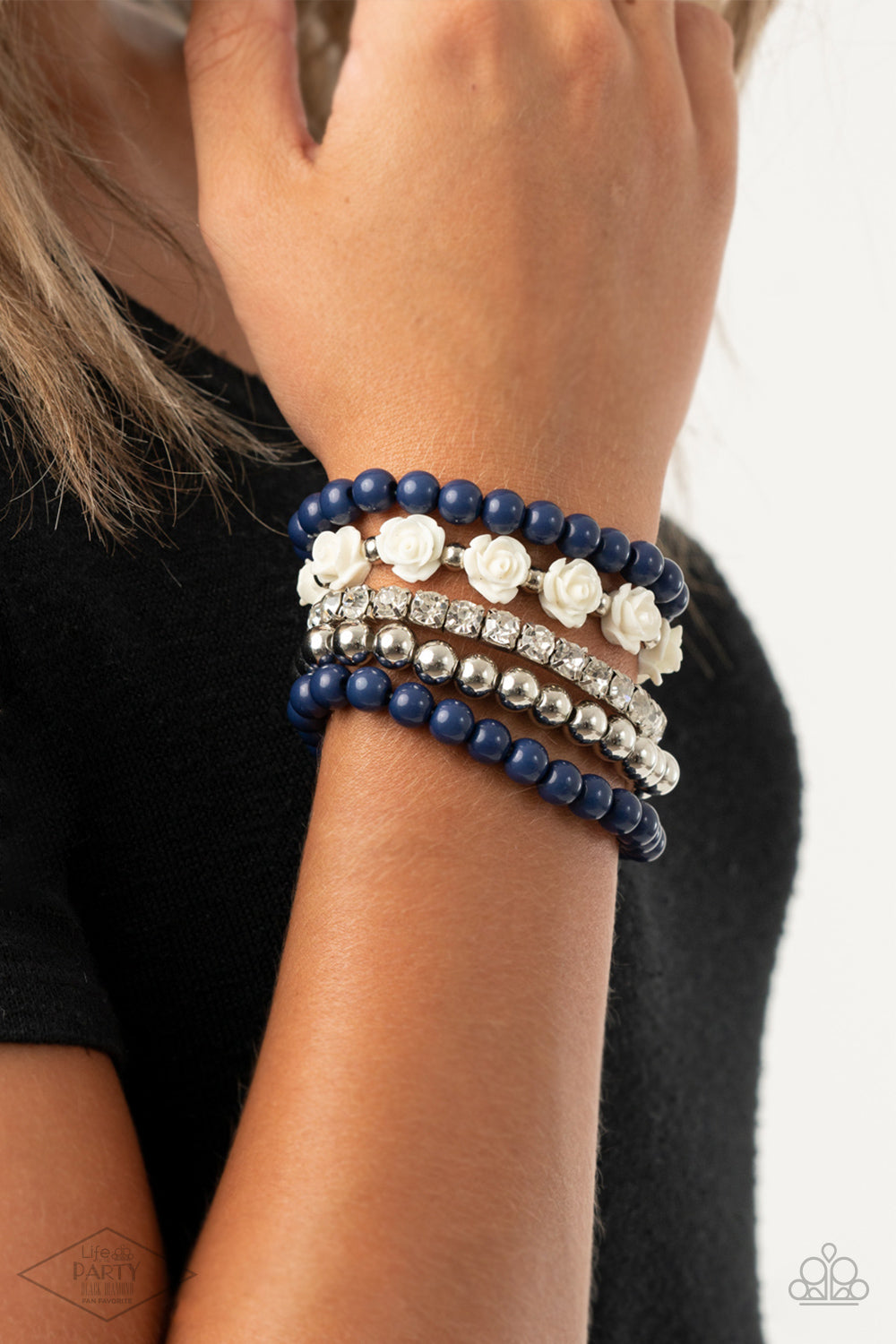 Paparazzi ~ Rose Garden Grandeur ~ Blue Bracelet (Life if the Party Exclusive)