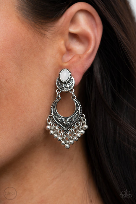 Paparazzi ~ Summery Gardens ~ White Clip-On Earrings