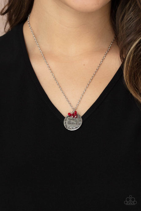 Paparazzi ~ Simple Blessings ~ Red Inspirational Pendant Necklace Set