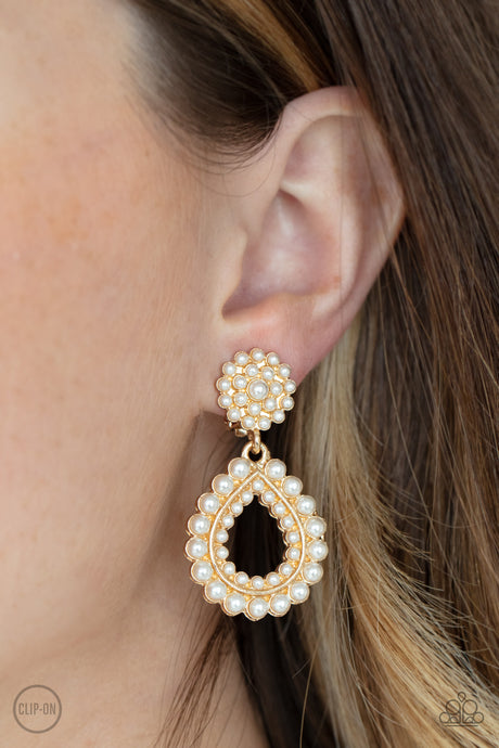 Paparazzi ~ Discerning Droplets ~ Gold Clip-On Earrings