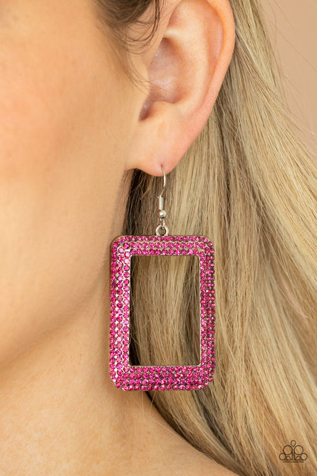 Paparazzi ~ World FRAME-ous ~ Pink Earrings