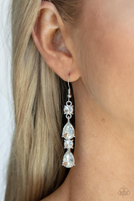 Paparazzi ~ Raise Your Glass to Glamorous ~ White Rhinestone Earrings