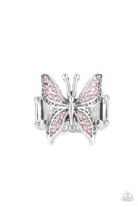Paparazzi ~ Blinged Out Butterfly ~ Pink Ring with Stretchy Band