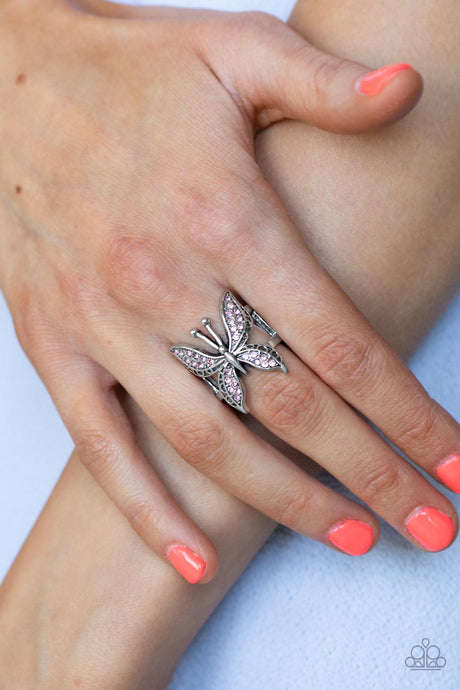 Paparazzi ~ Blinged Out Butterfly ~ Pink Ring with Stretchy Band