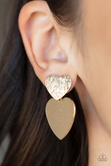 Paparazzi ~ Heart-Racing Refinement ~ Gold Post Earrings