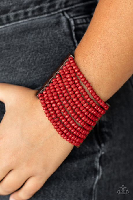 Paparazzi ~ Waikiki Wonderland ~ Red Wooden Bracelet