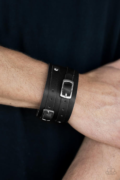 Paparazzi ~ Bronco Bustin Buckles ~ Men's Black Urban Bracelet