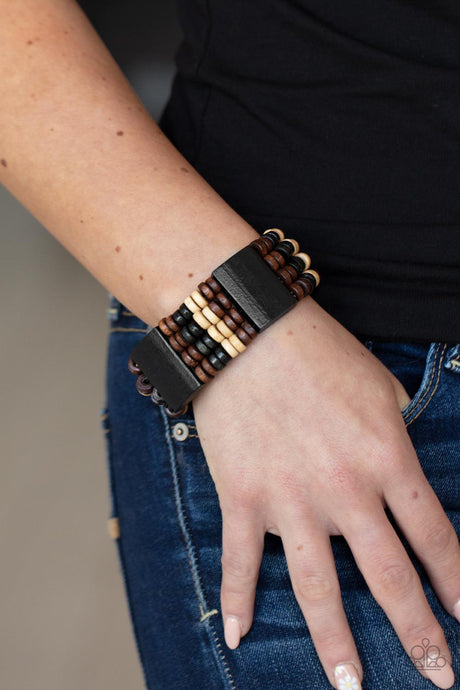 Paparazzi ~ Aruba Attire ~ Black Wooden Bracelet with Stretchy Bands