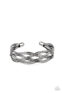 Paparazzi ~ Get Your Wires Crossed ~ Black Gunmetal Cuff Bracelet