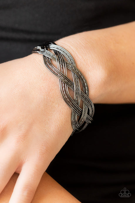 Paparazzi ~ Get Your Wires Crossed ~ Black Gunmetal Cuff Bracelet