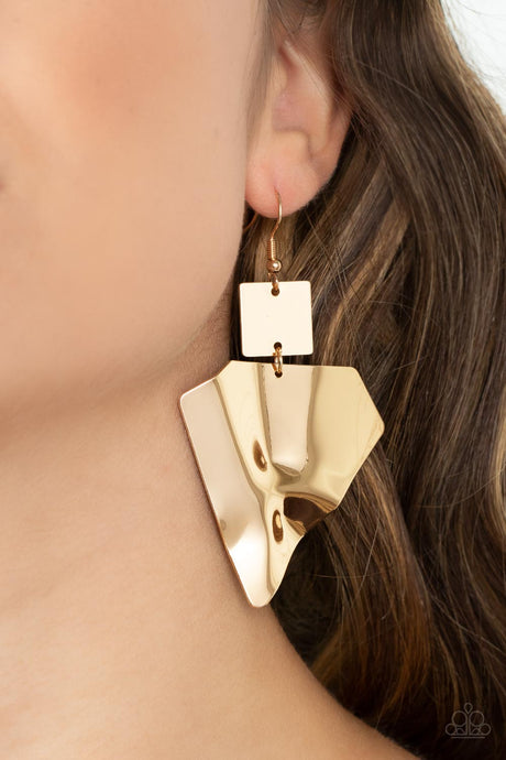 Paparazzi ~ Deceivingly Deco ~ Gold Earrings