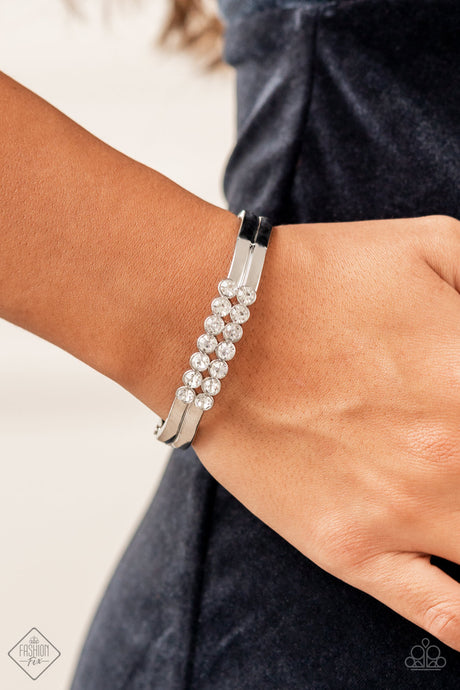 Paparazzi ~ Doubled Down Dazzle! ~ White Bracelet (Fashion Fix Exclusive)
