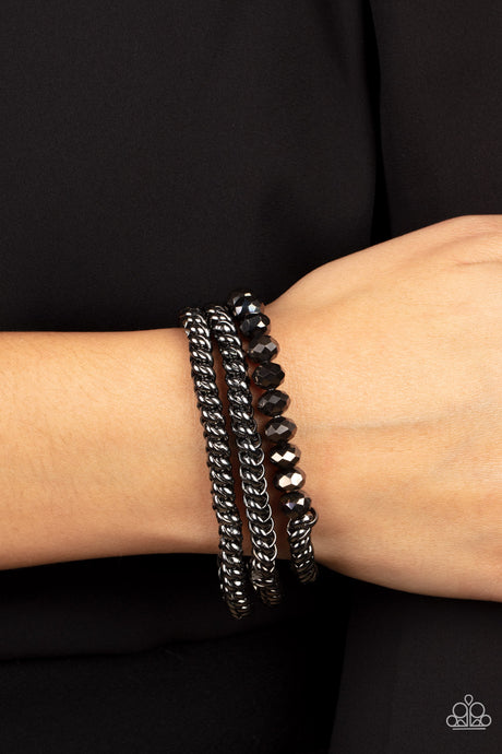 Paparazzi ~ Gutsy and Glitzy ~ Black/Gunmetal Bracelet