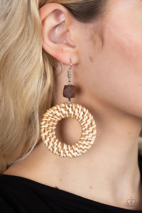 Paparazzi ~ Wildly Wicker ~ Brown Earrings