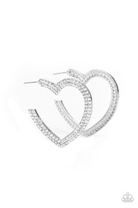 Paparazzi ~  AMORE to Love ~ White Heart Hoop Earrings