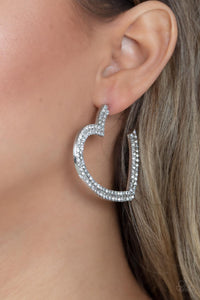 Paparazzi ~  AMORE to Love ~ White Heart Hoop Earrings